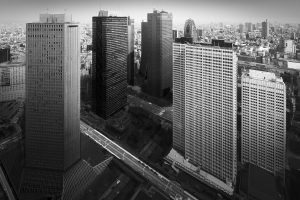 Black and white fine art architecture Tokyo Skyline